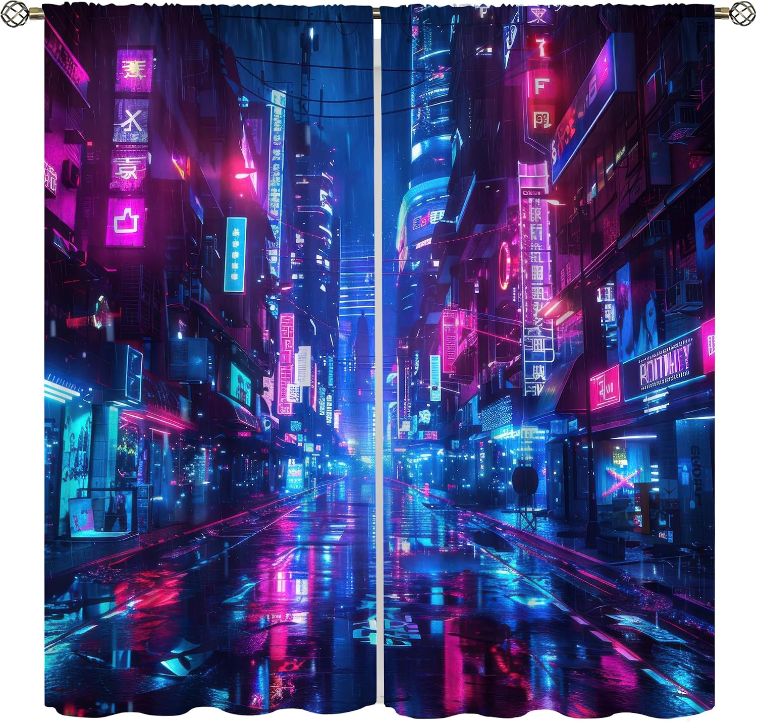 Home Office Backdrop - Tenda Cyberpunk Neon con Paesaggio Urbano