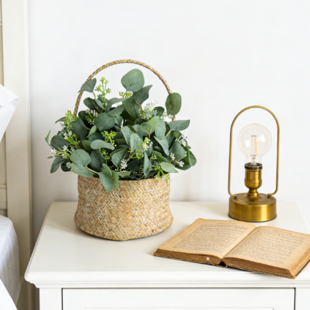 Home Office Backdrop - Foglie di eucalipto artificiali verdi, steli